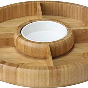 Bamboo Cheese Board Chip And Dip Divided Bowl And Serving Platter With Center Dip Cup