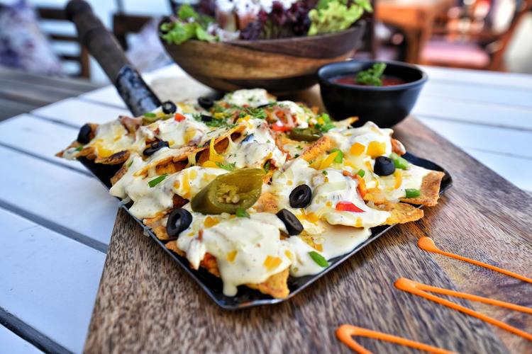 Nacho Pizza with Queso, Cheese, Olives, Jalapenos and Peppers - Nachos Recipe