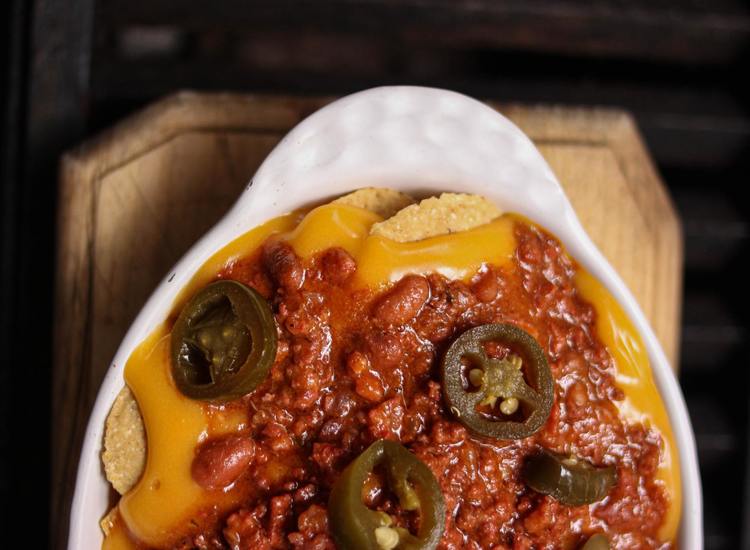 Cheddar Nachos with Salsa Carne with Jalapenos and Beans
