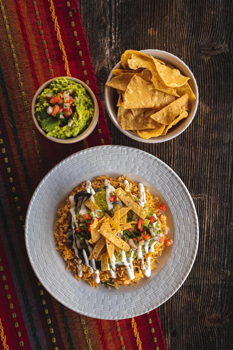 Nachos Recipe - Tortilla Strips with Mexican Rice and Guacamole
