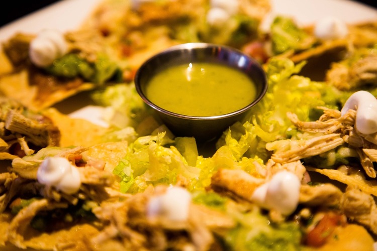 Nacho Plate with Salsa Verde, Sour Cream and Lettuce