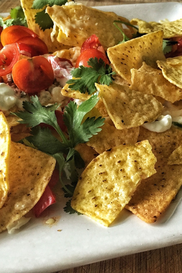 Tortilla Salad with Cherry Tomatoes, Corn Chips, Sour Cream and Cilantro - Nachos Recipe