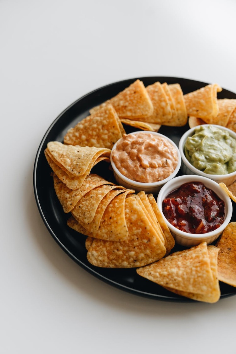 Homemade Fried Tortilla Chips with Salsa, Guacamole and Cheese Sauce - Nachos Recipe