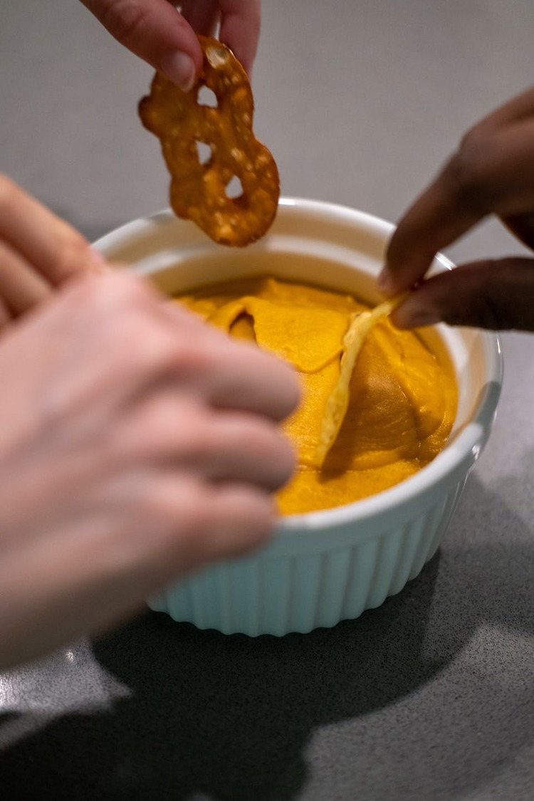 Cheddar Dip with Pretzels and Tortilla Nacho Chips - Nachos Recipe